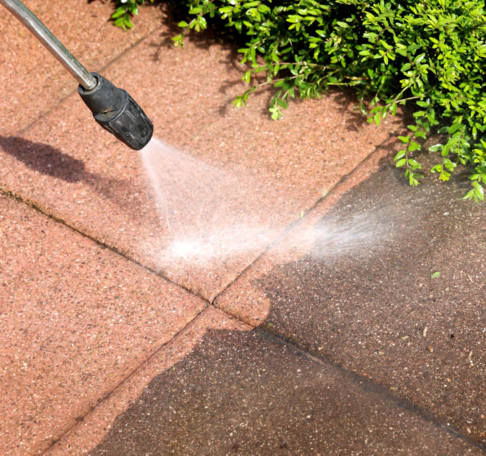 A walkway being power washed in Westchester, New York.