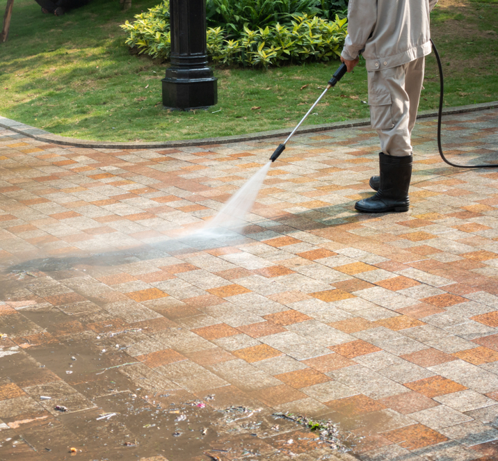 Driveway cleaning by Irvington NY Power Washing Company on tiled surface in Westchester