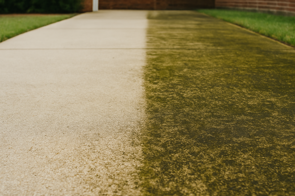 Before and after results of driveway cleaning Westchester NY.