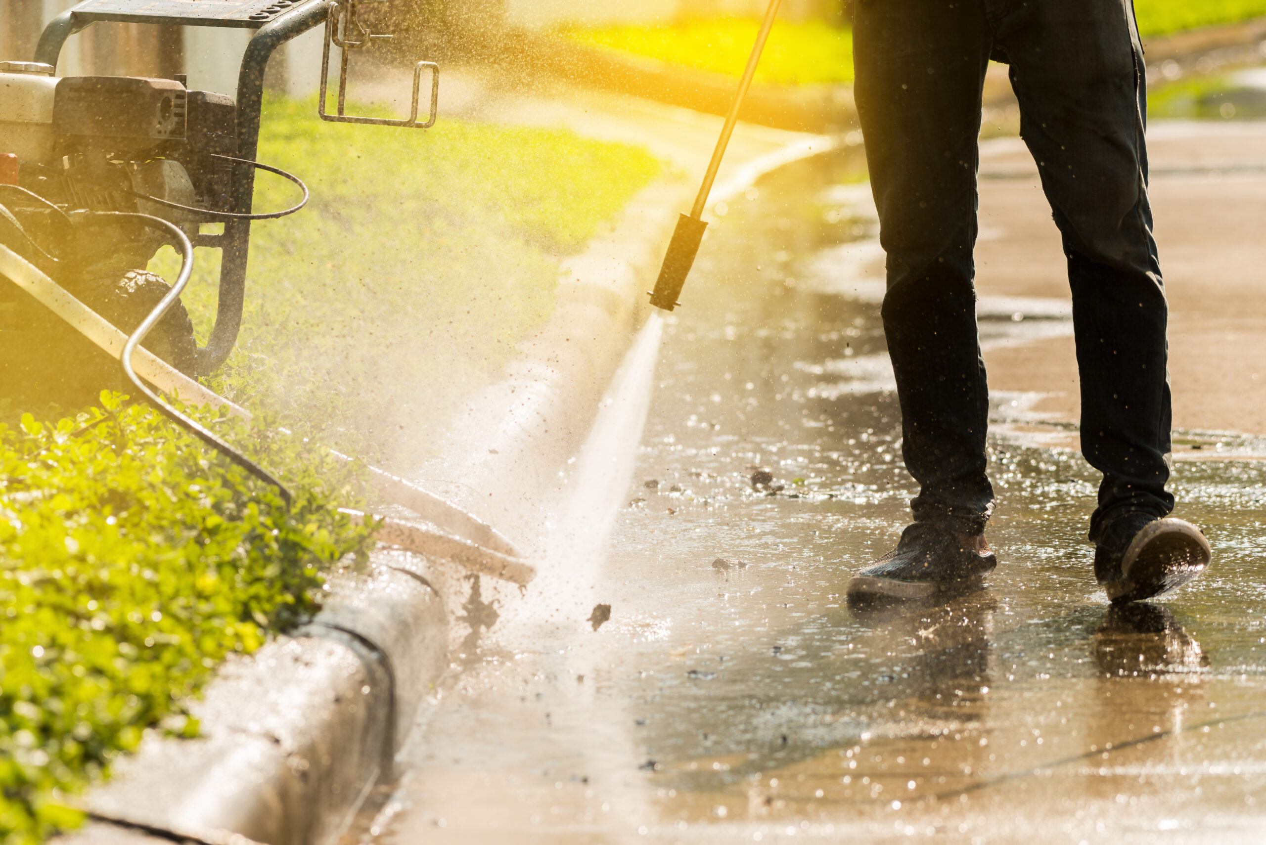 Curbside driveway cleaning in Westchester NY with commercial equipment.