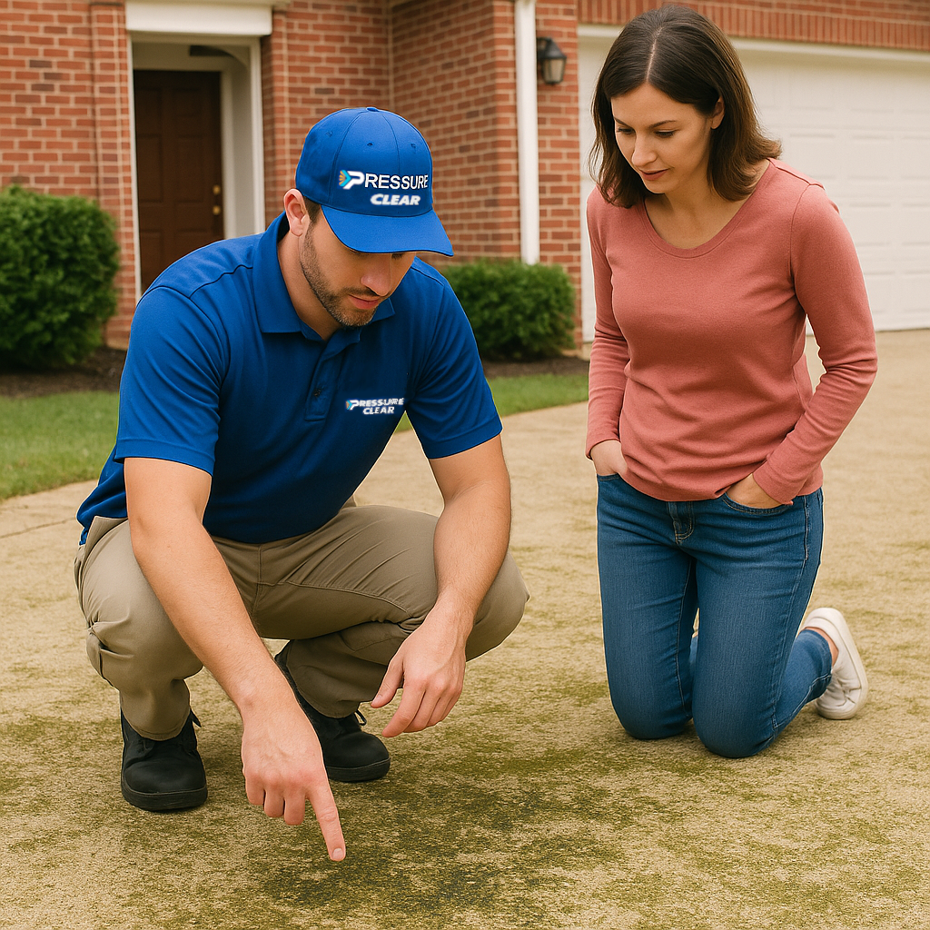Inspection before professional driveway cleaning Westchester NY service.