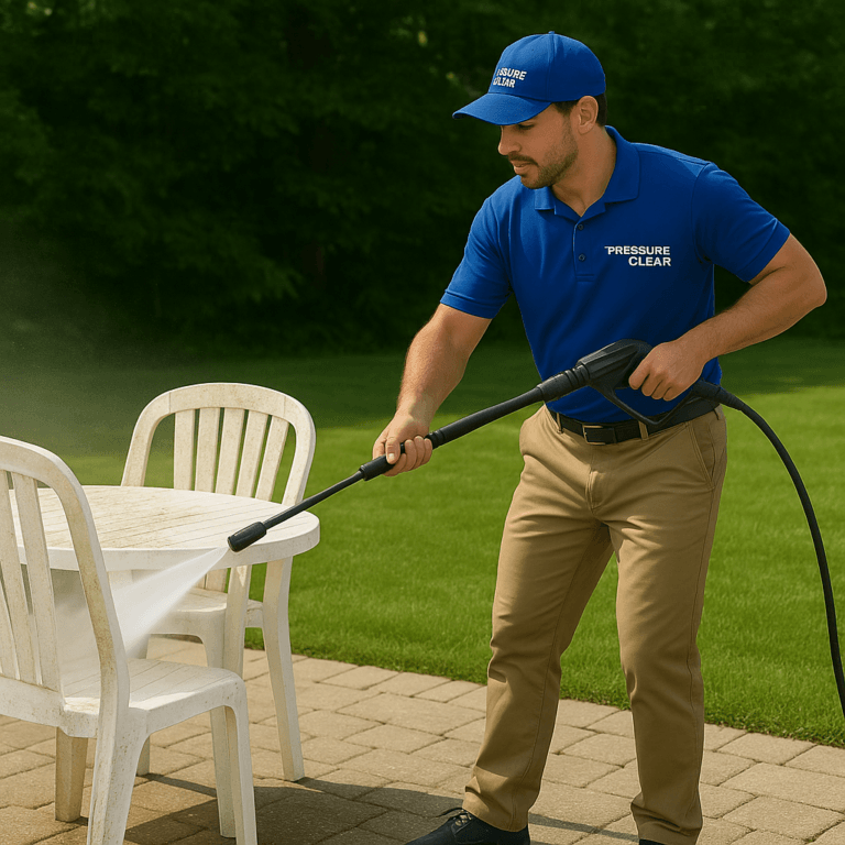 Pressure Clear — a Tarrytown NY Power Washing Company — cleaning outdoor furniture