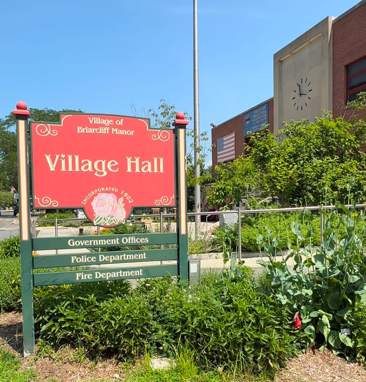 Village Hall sign in Briarcliff Manor, a central location served by our Briarcliff NY Power Washing Company