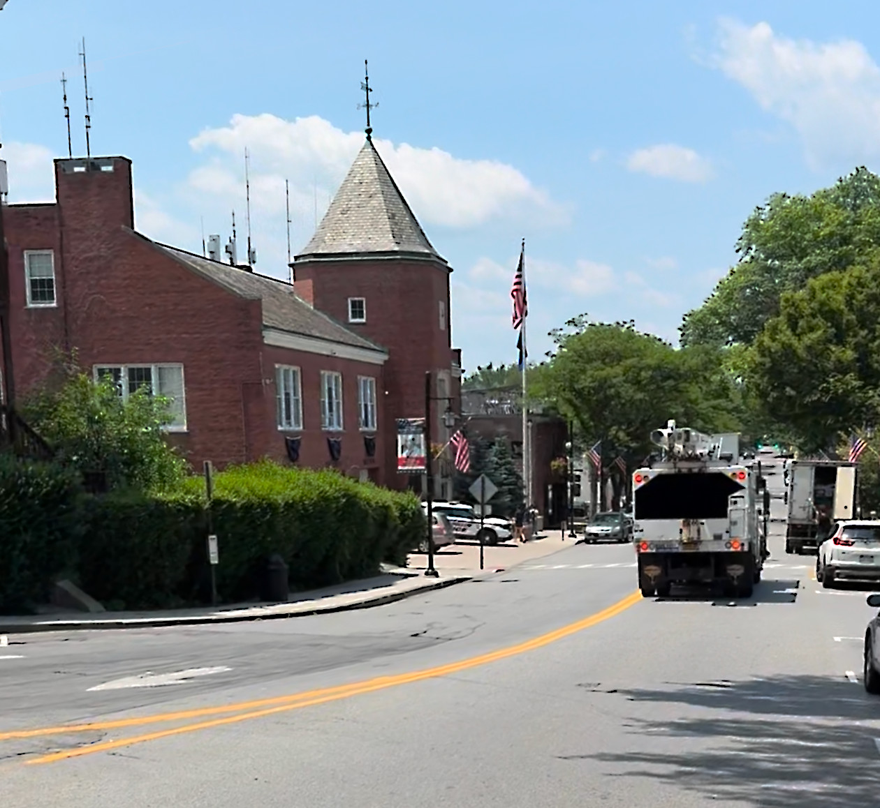 Downtown Sleepy Hollow NY with historic red brick buildings near Beekman Avenue, perfect area served by local power washing company