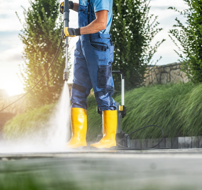 Driveway cleaned by a power washing technician
