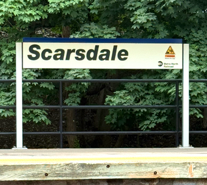 Welcome to Scarsdale NY train station sign representing community served by local power washing company