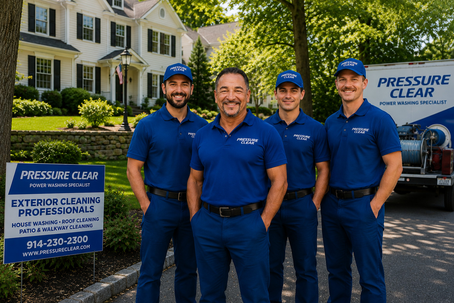 Mario and the Pressure Clear team providing professional power washing services in Briarcliff Manor, NY.