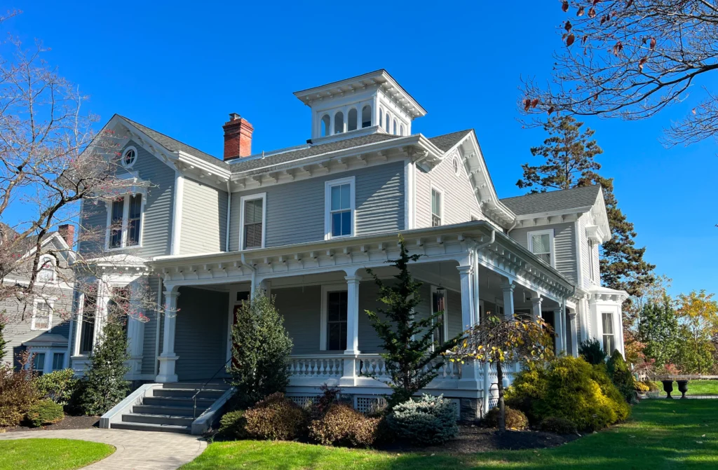 Beautiful historic Bronxville NY home with classic architecture and professionally maintained exterior landscaping in Westchester County.