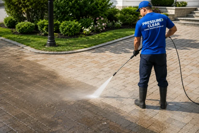 Professional driveway, sidewalk, and patio cleaning services in Tarrytown, NY by Pressure Clear Power Washing.