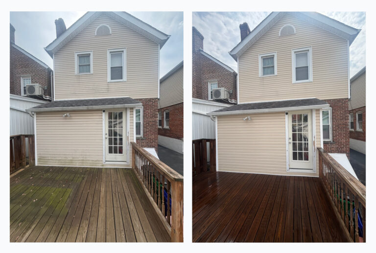 Before and after vinyl siding cleaning service in White Plains NY completed by Pressure Clear Power Washing