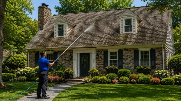 Soft roof washing service on a Yonkers NY home