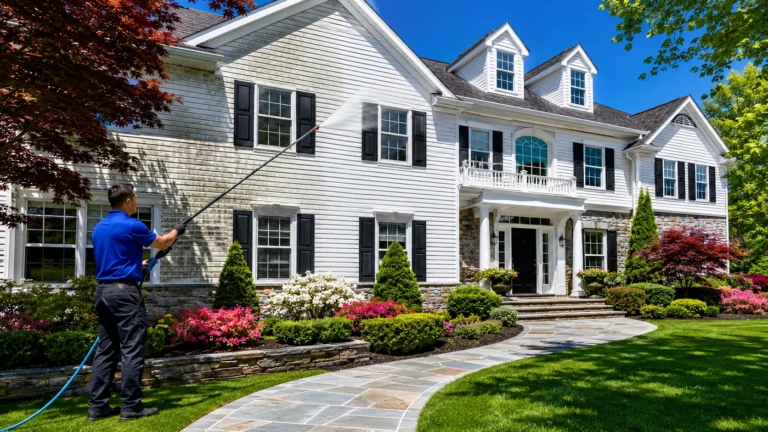 Professional vinyl siding power washing at a Yonkers NY home